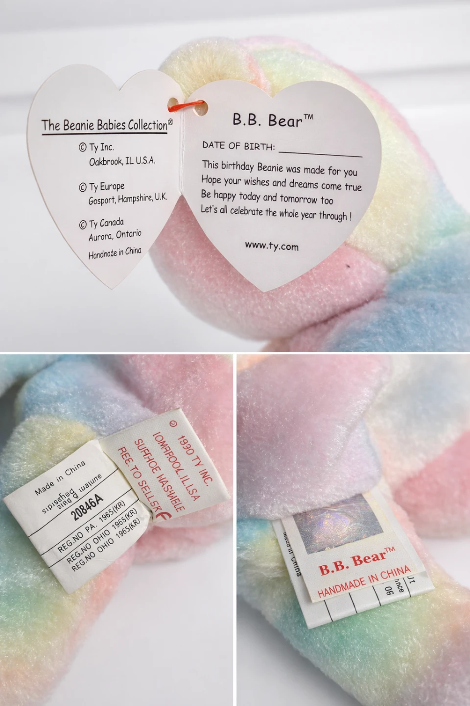 Vintage TY Beanie Baby B.B. Birthday Bear w/ Tags, Collectible - photo 2