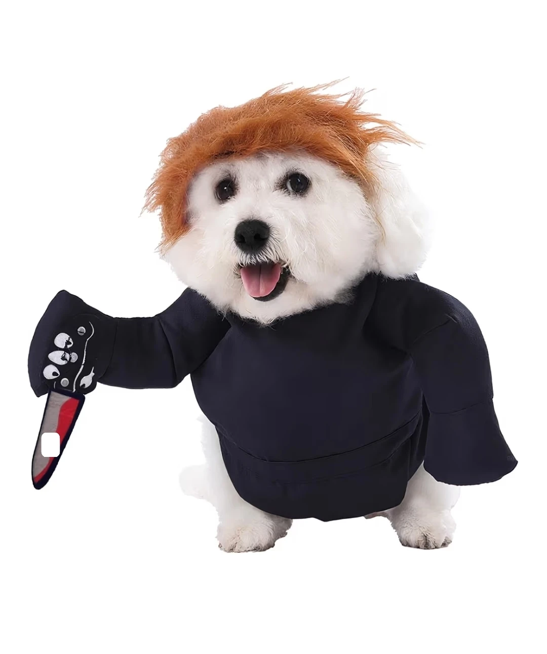 Funny Dog Costume w/ Knife, Blue Jumpsuit