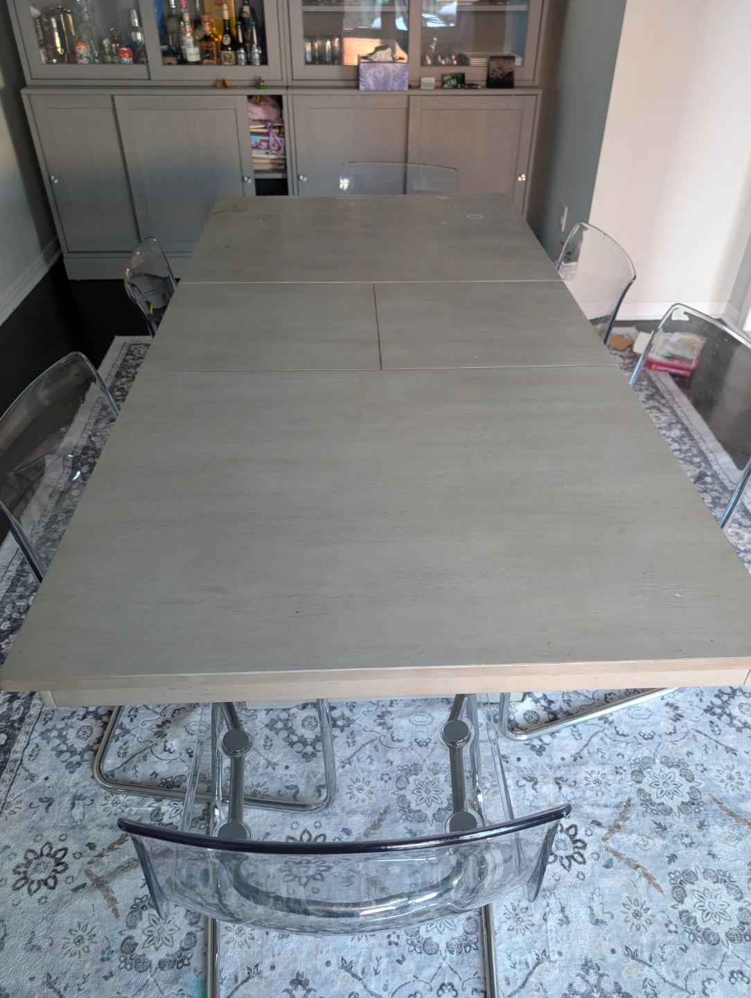 Light Grey Rubber Wood Dining Table Extendable - photo 2