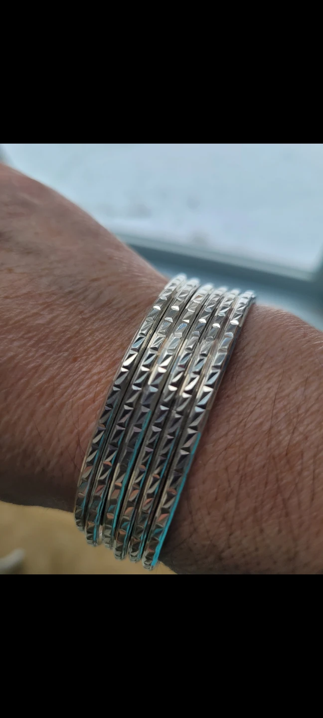 Mother's Day Set of 6 .925 Sterling Silver Stackable Bangles - photo 4