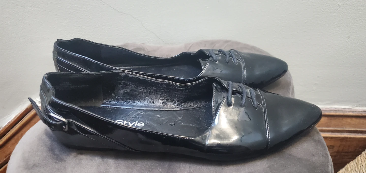 9 West Style Black Patent Pointed Toe Flats Women's Shoes - photo 2
