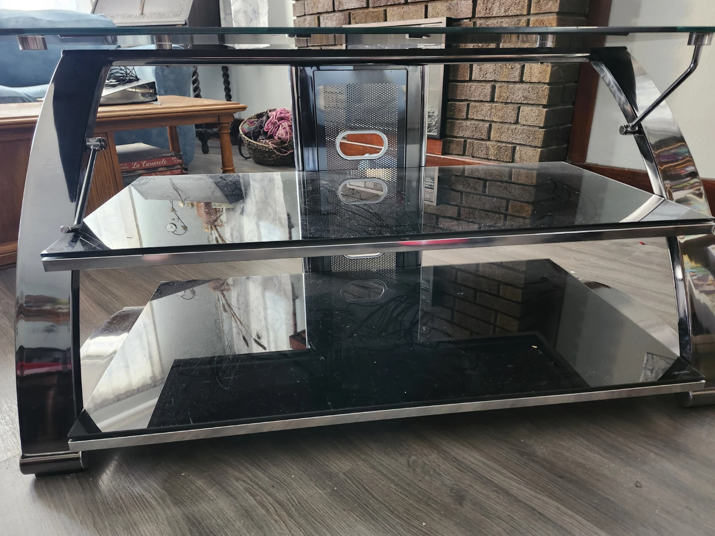 Black Glass and Chrome TV Stand - photo 2