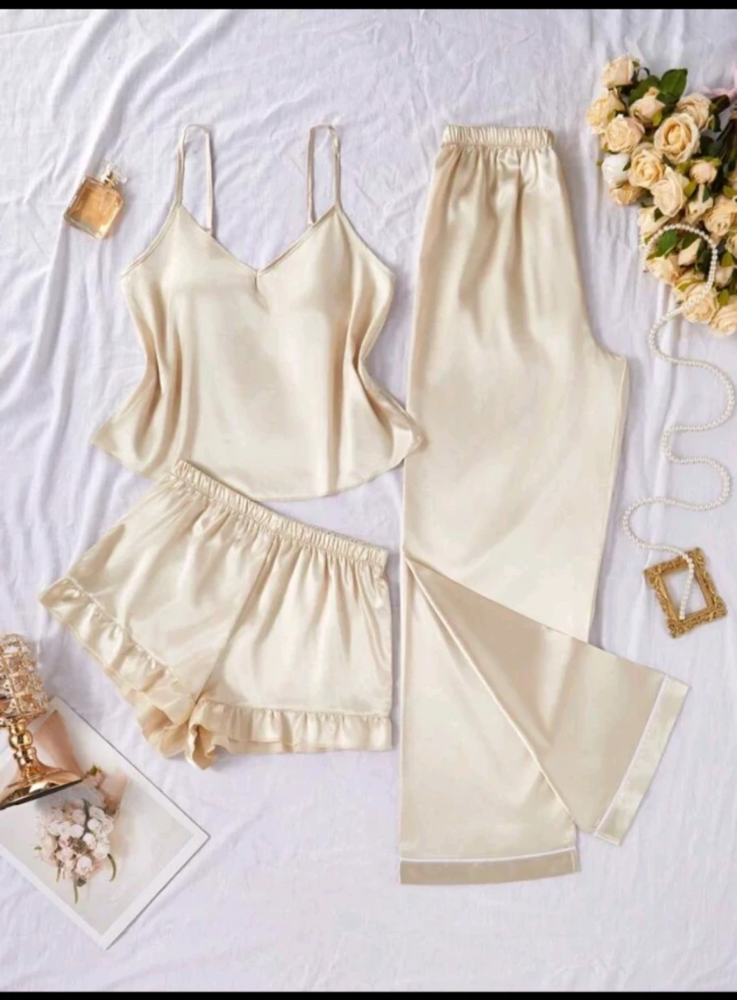 Cream Satin Pajama Set (SHEIN)