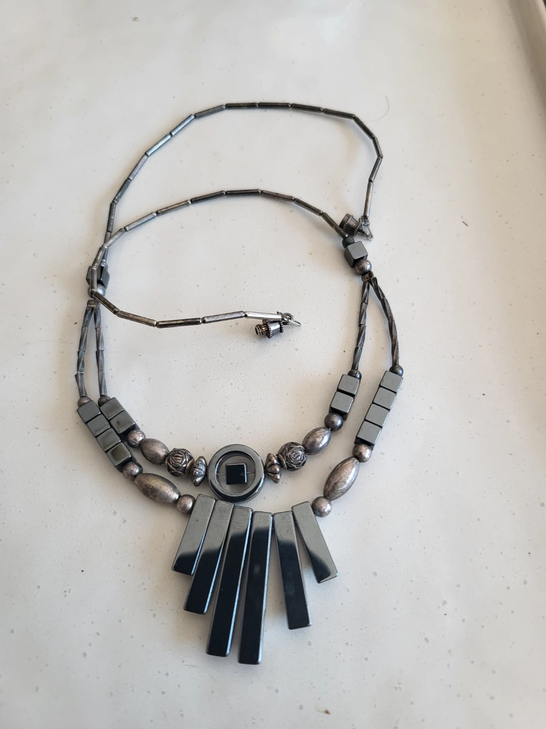 Hematite Necklace with Silver-Tone Accents - photo 2