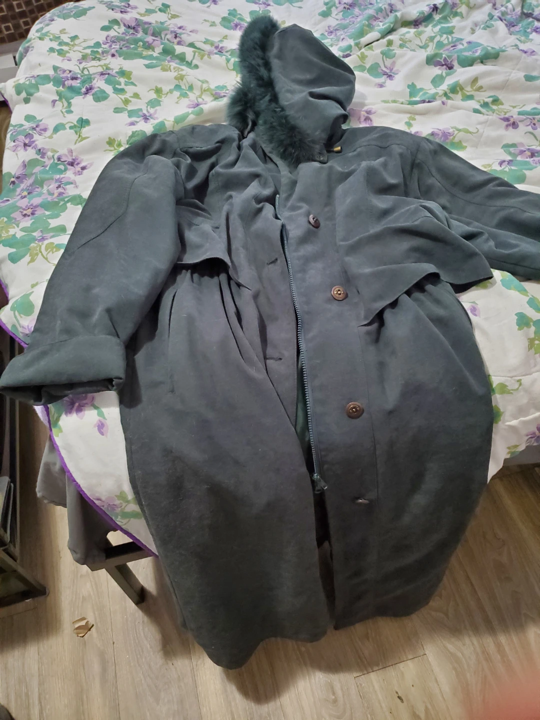 Cleo Women's Dark Green Hooded Coat Size 12