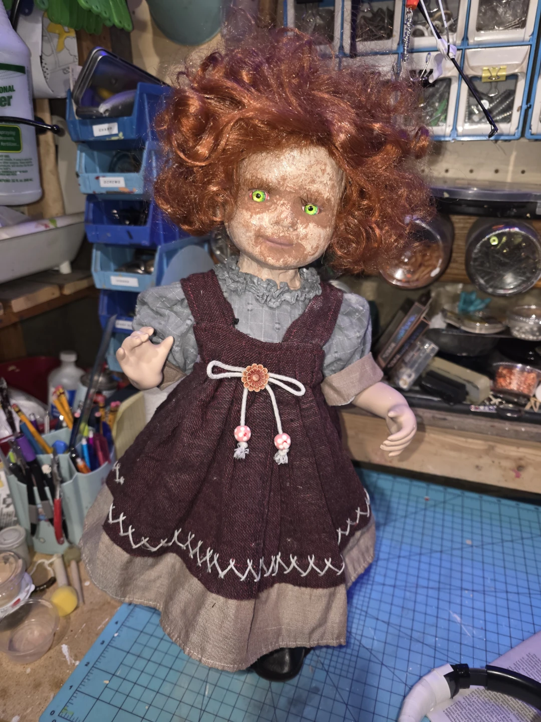 Handmade Creepy Doll with Red Hair