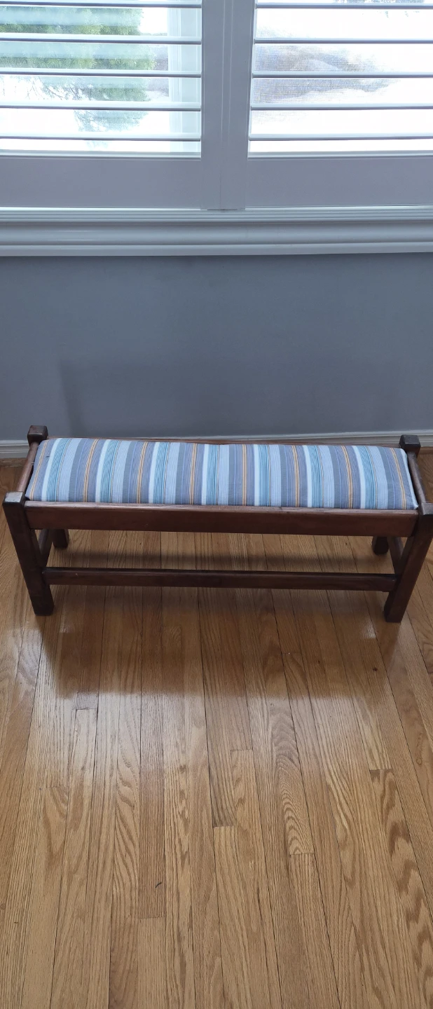Wooden Bench with Striped Upholstery