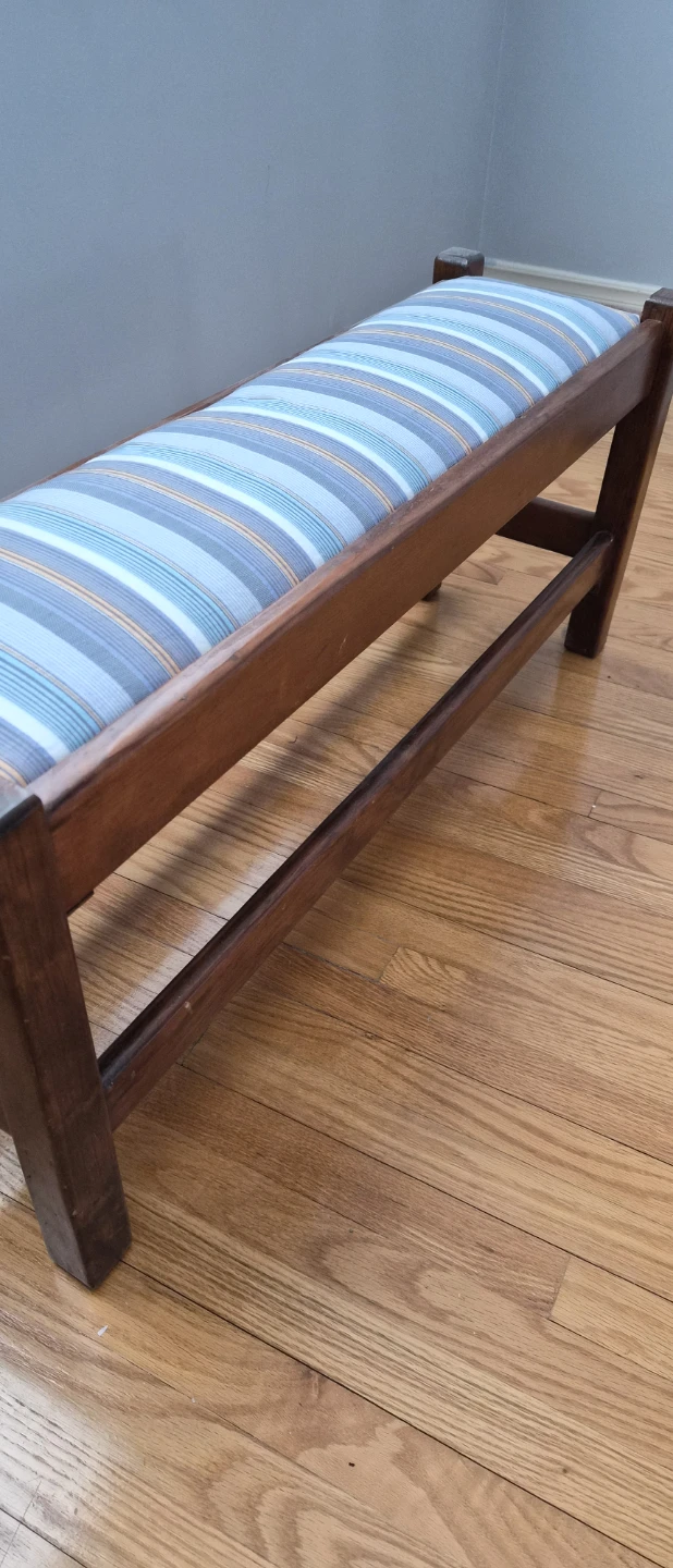 Wooden Bench with Striped Upholstery - photo 3