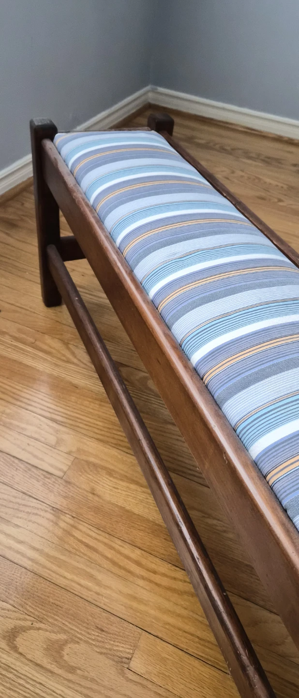 Wooden Bench with Striped Upholstery - photo 4