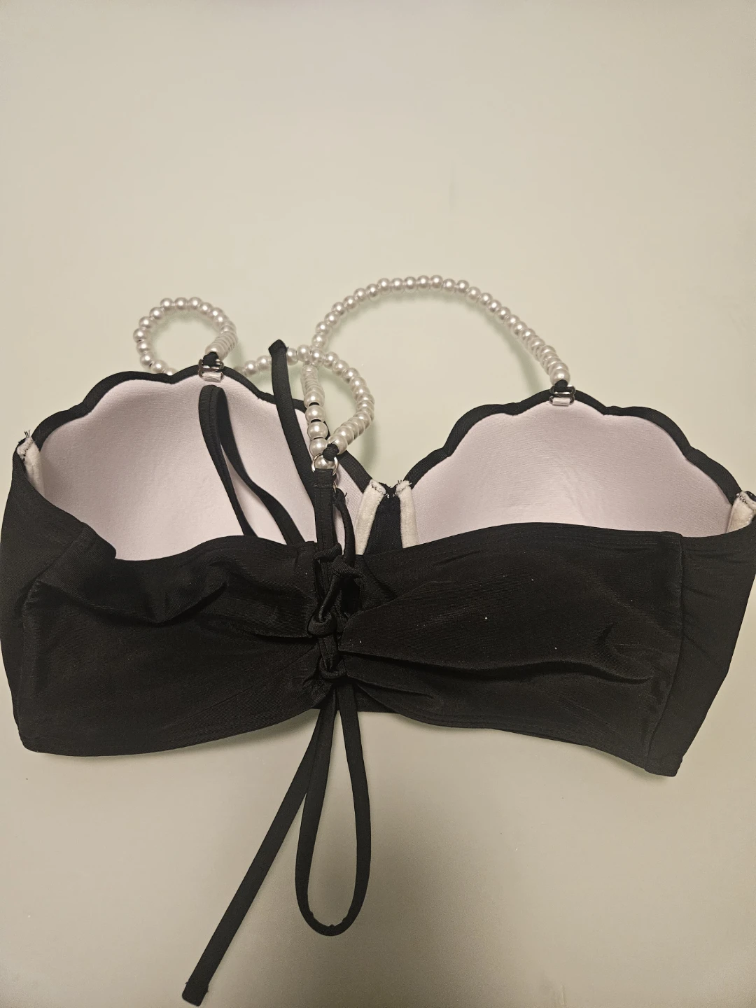 Black Bikini Top with Pearl Straps - Size 0XL - photo 2