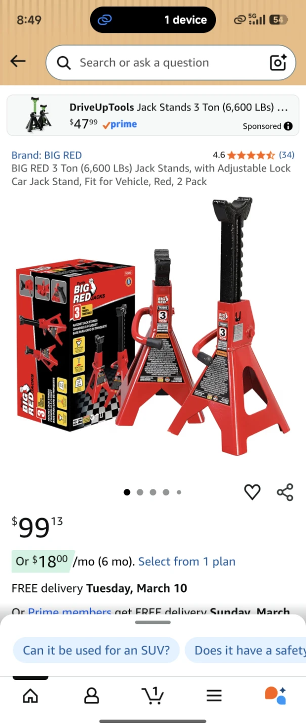 BIG RED Jack Stands - 3 Ton