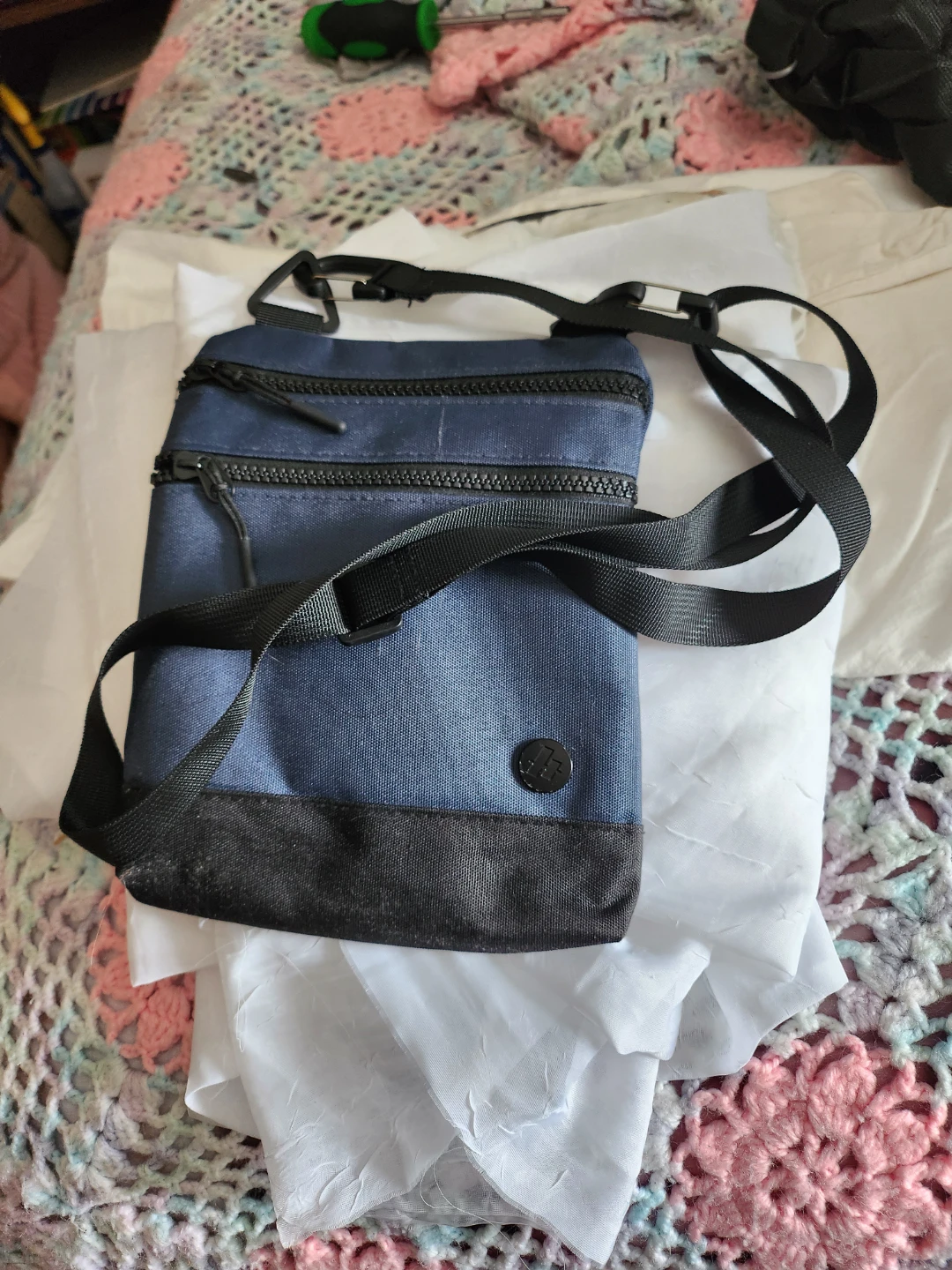 Blue Crossbody Bag with Zipper Pockets