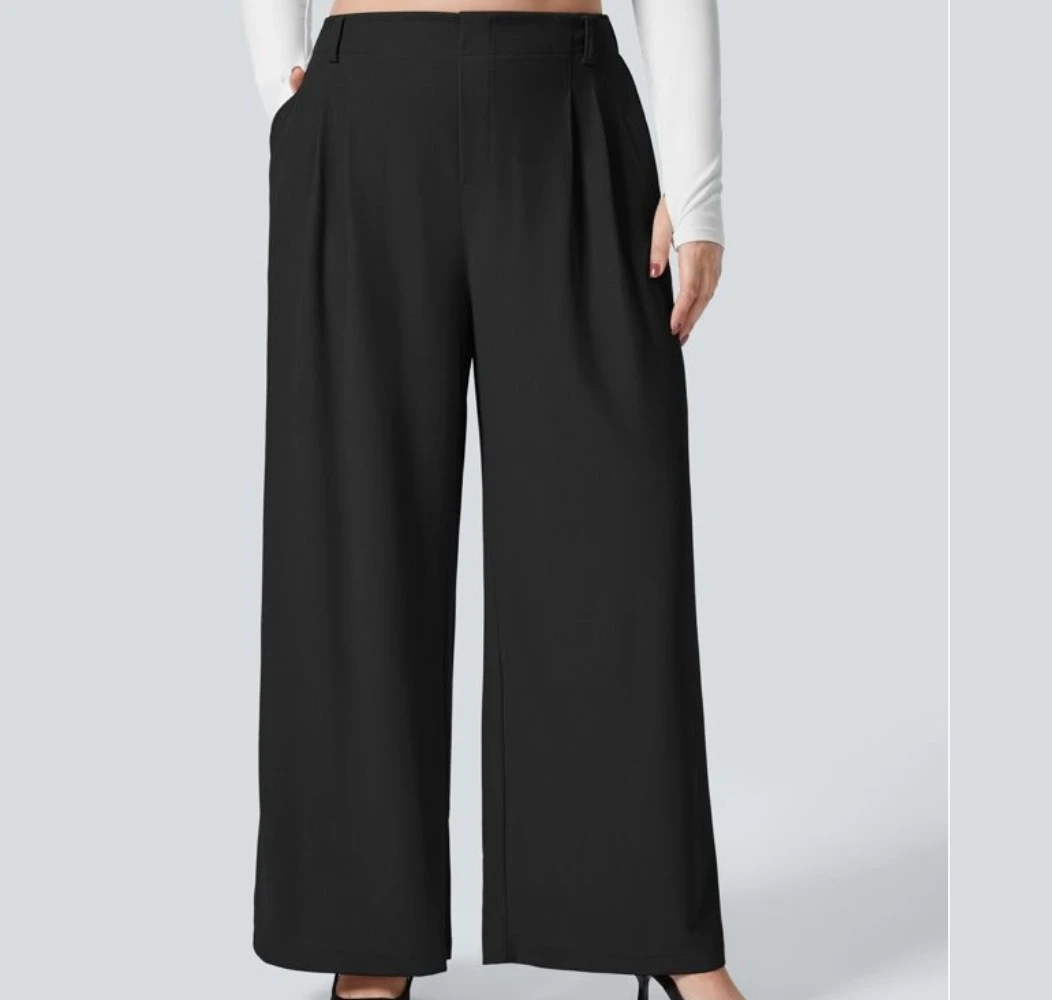 3-Halara Women's High Waisted Wide-Leg Pleated Pants - Blue