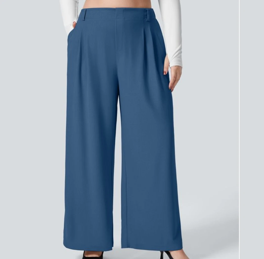 3-Halara Women's High Waisted Wide-Leg Pleated Pants - Blue - photo 2