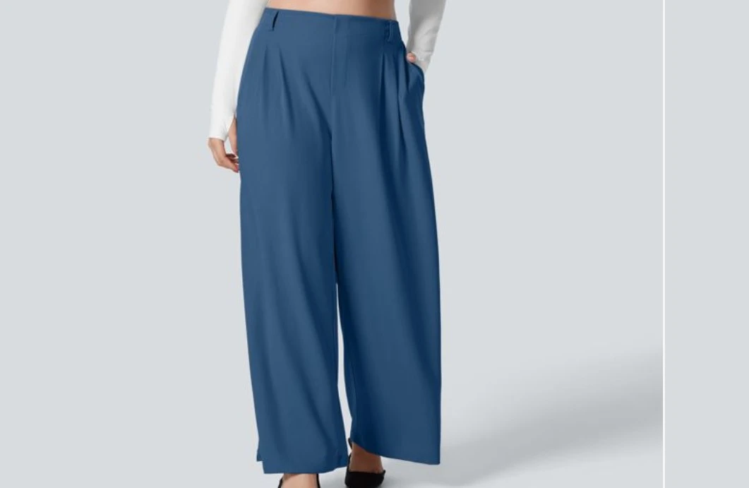 3-Halara Women's High Waisted Wide-Leg Pleated Pants - Blue - photo 4