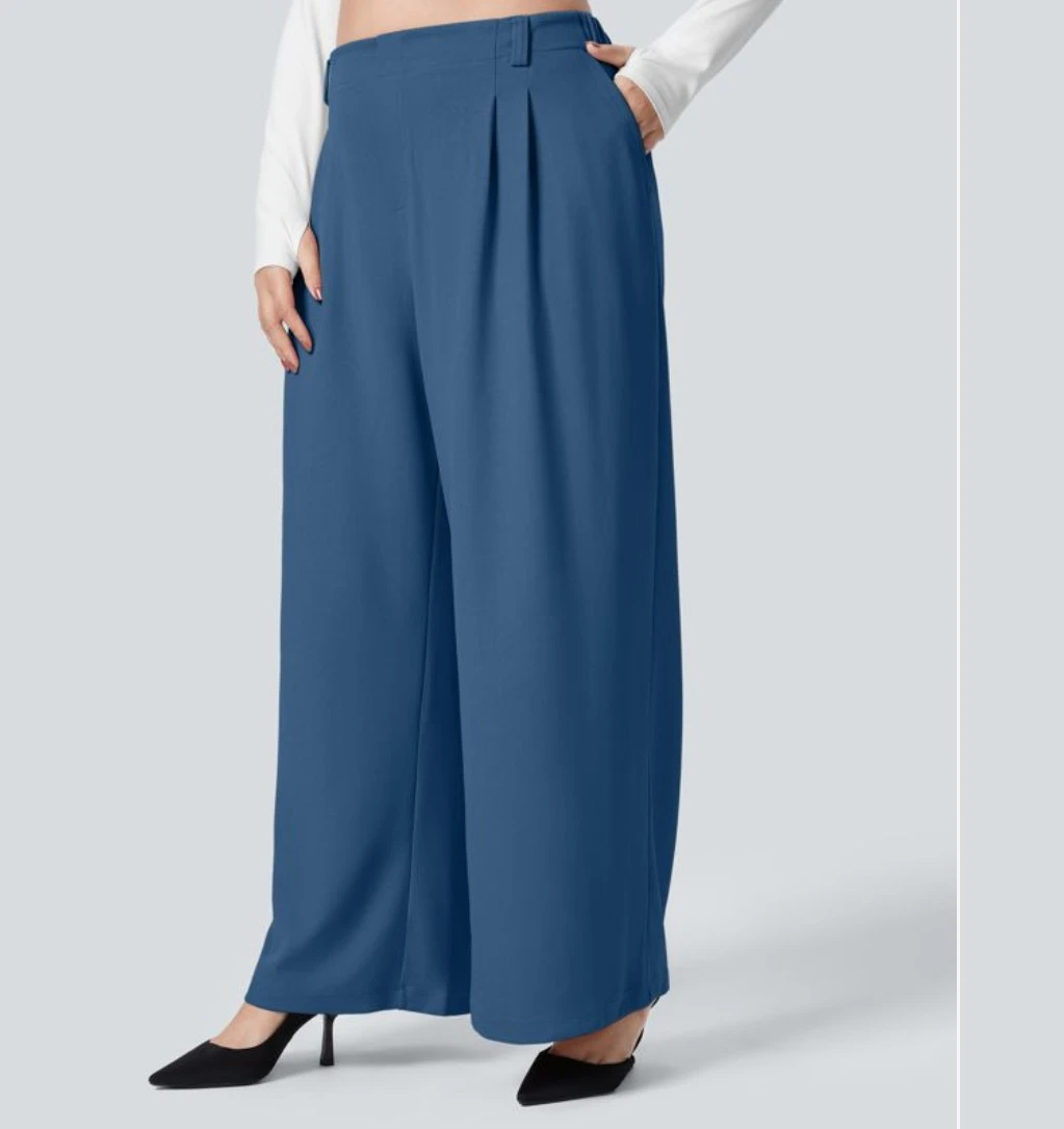 3-Halara Women's High Waisted Wide-Leg Pleated Pants - Blue - photo 5