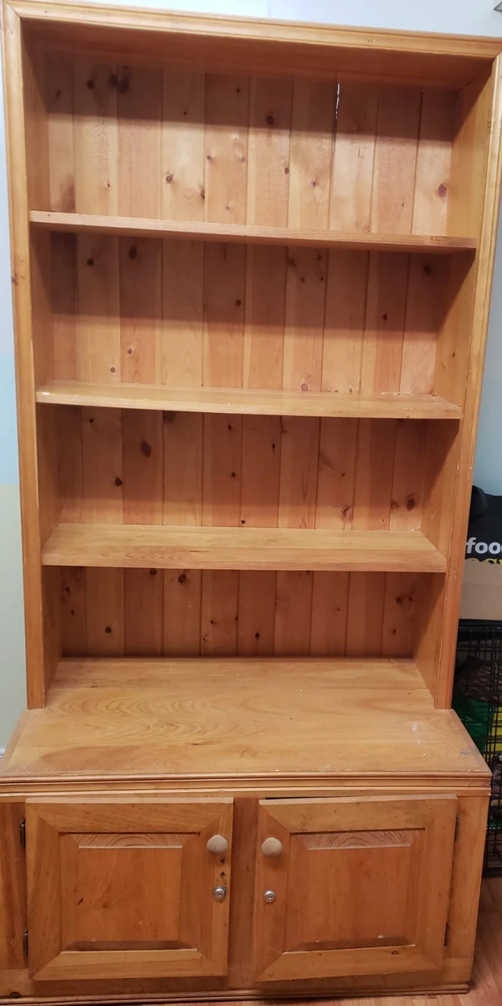 Wooden Bookcase with Cabinet Base