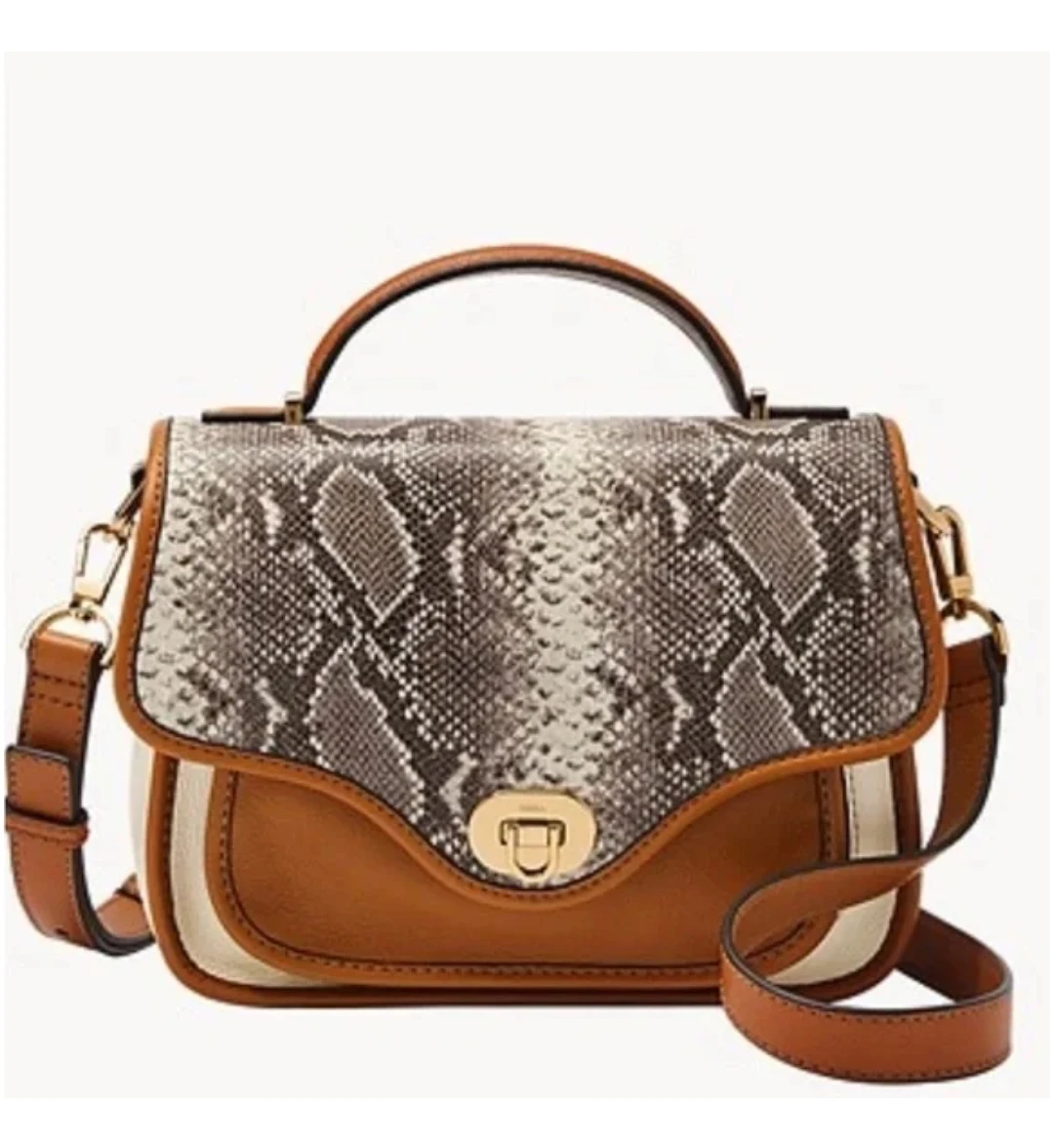 Fossil Snakeskin Print Leather Satchel Bag