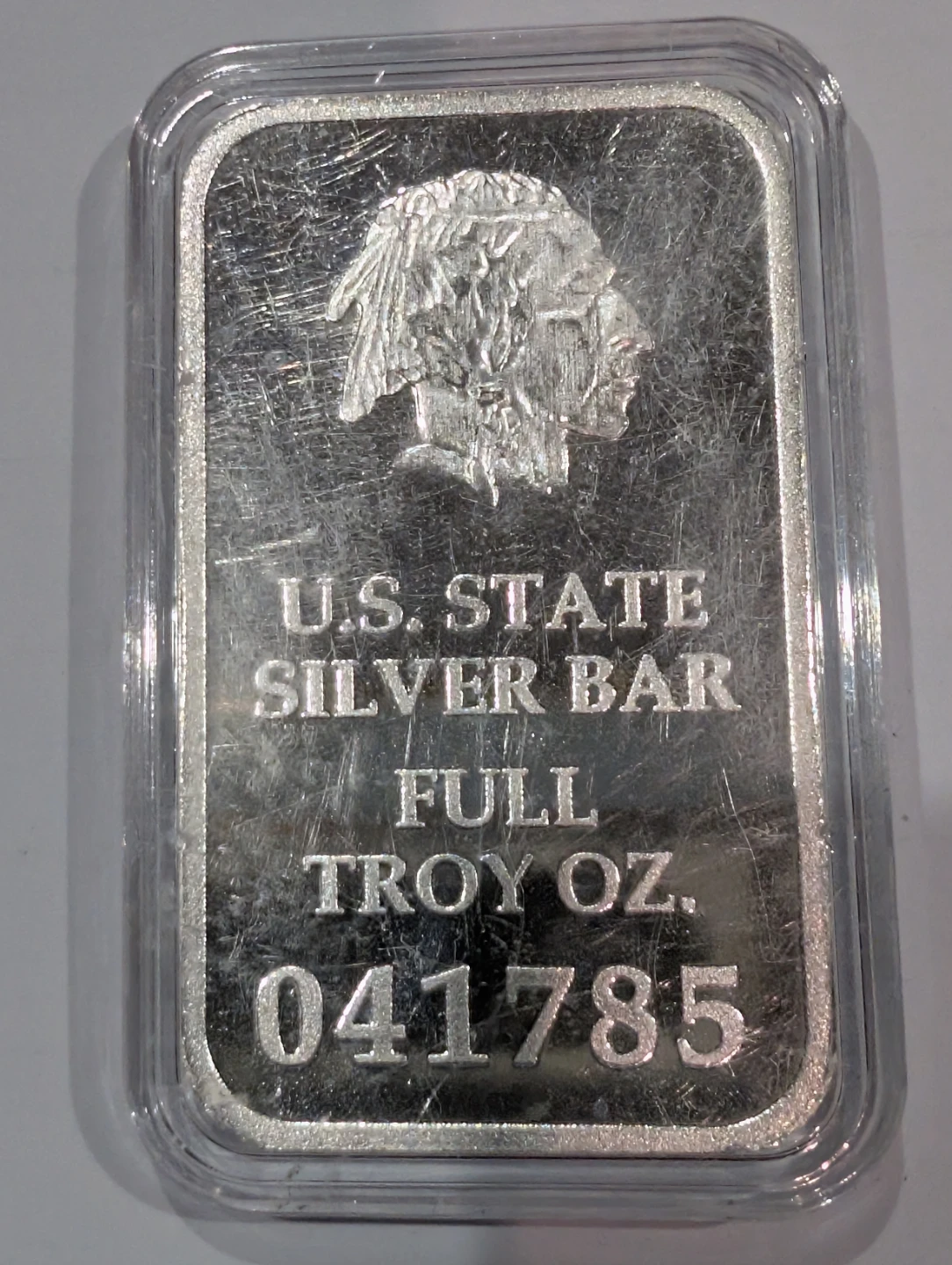 U.S. State Silver Bar Full Troy OZ.