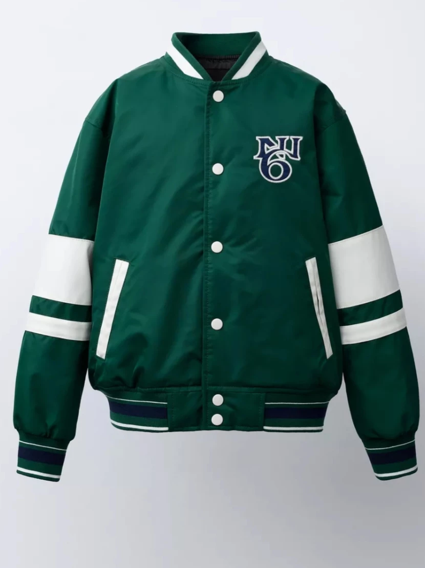 Zara Green 'New York' Varsity Bomber Jacket with Grey Hoodie - photo 2