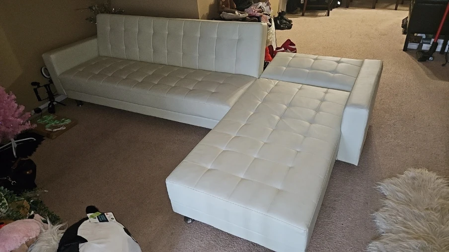White Faux Leather Sectional Sofa Bed 118" - photo 3