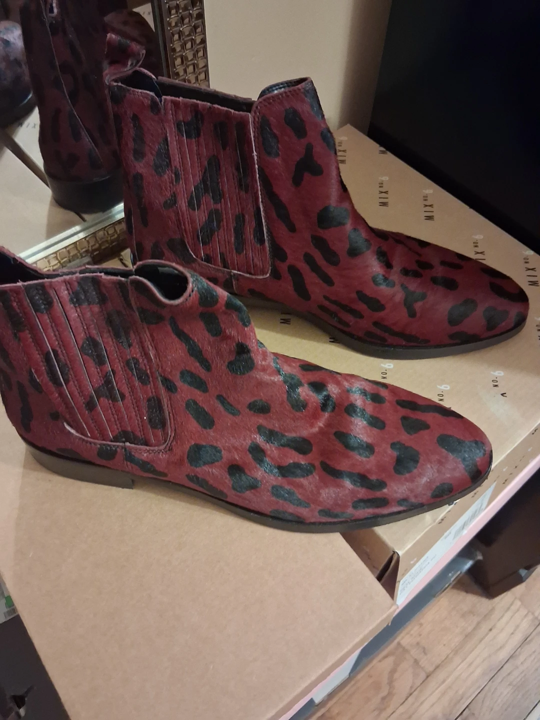 Red Leopard Print Chelsea Boots