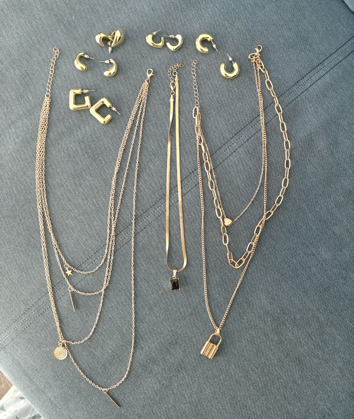 Gold Tone Layered Necklace and Earring Set