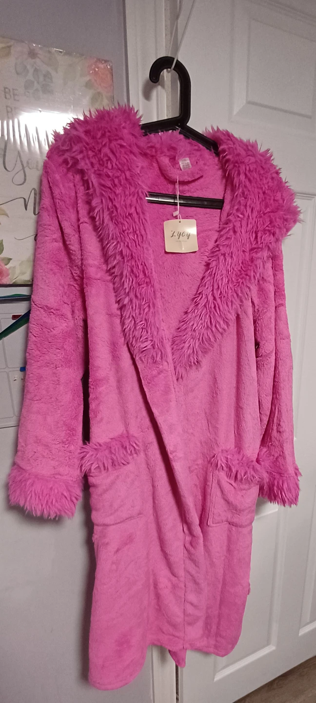 LYCY - Pink fluffy robe with faux fur trim - photo 3