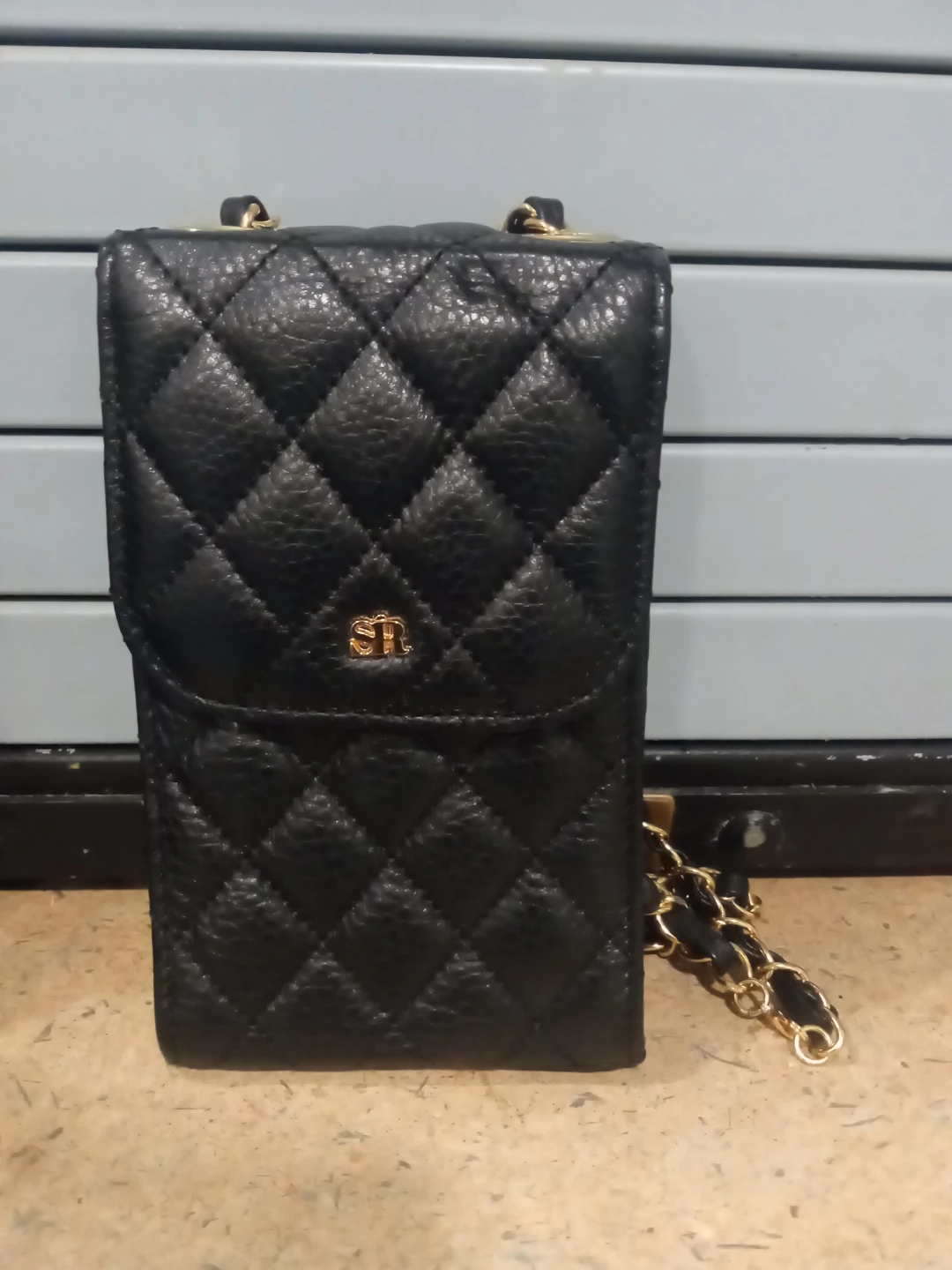 Black Quilted Phone Bag with Gold Chain