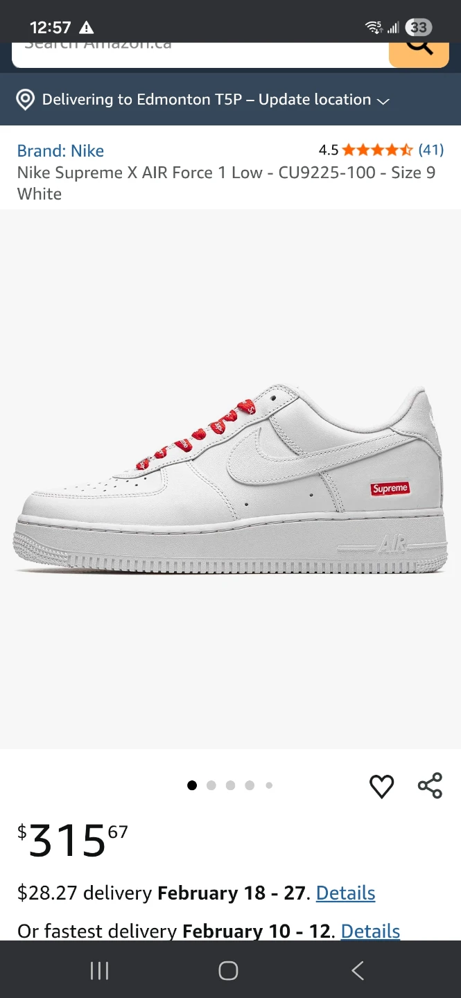 Nike Supreme Air Force 1 Low Men's Size 10 White - photo 5