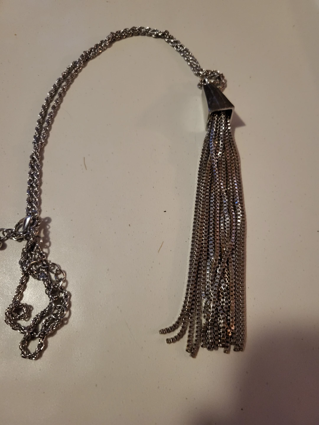 Silver Tone Tassel Pendant Necklace