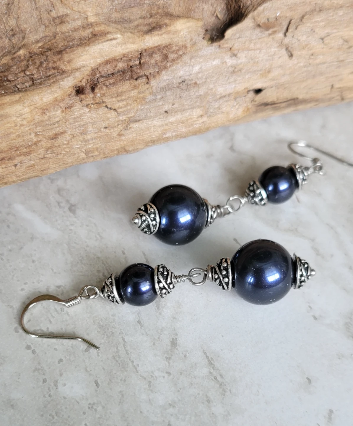 Swarovski dark blue pearl earrings - photo 2