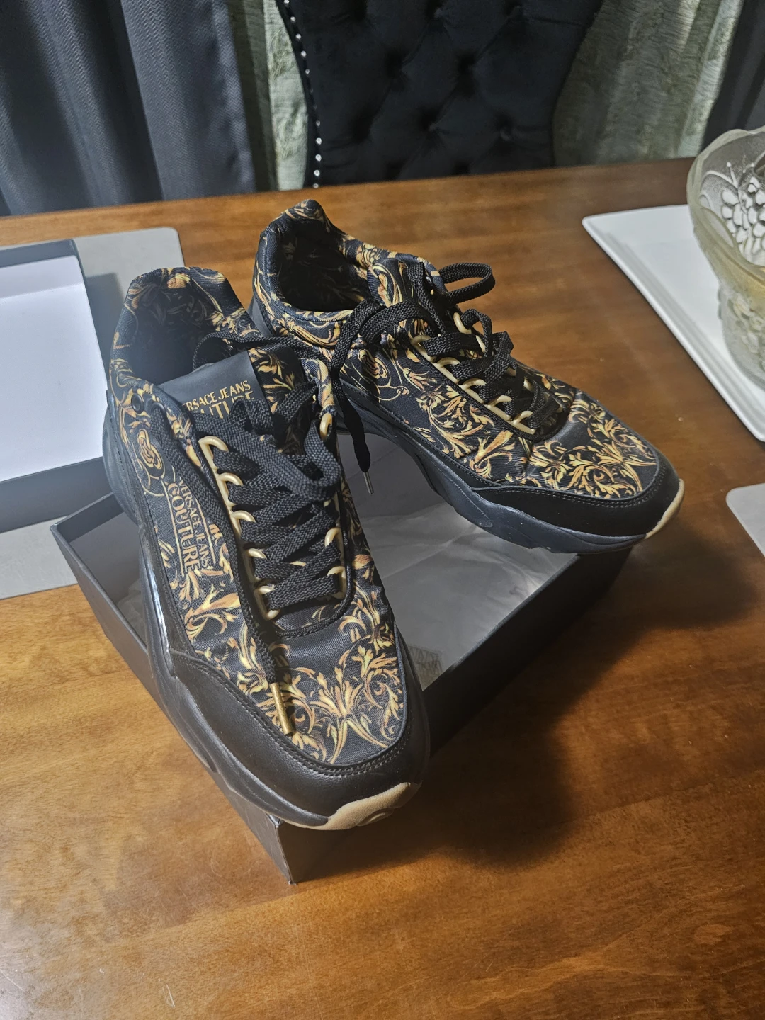 Versace Jeans Couture Black Gold Barocco Print Sneakers