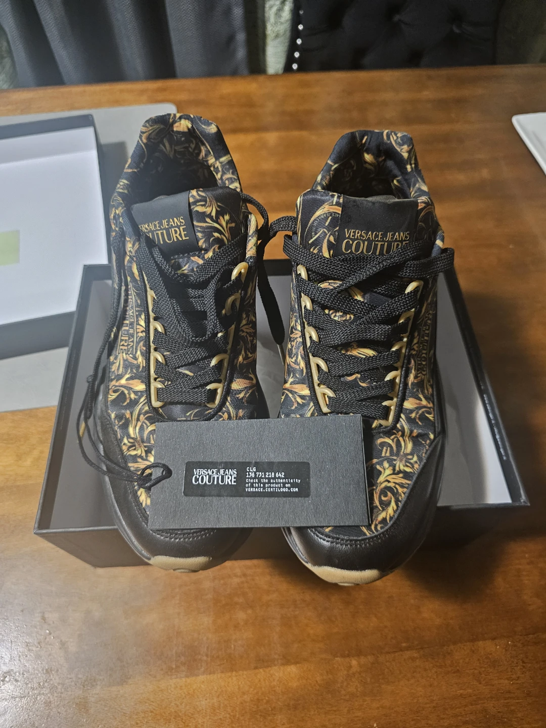 Versace Jeans Couture Black Gold Barocco Print Sneakers - photo 5