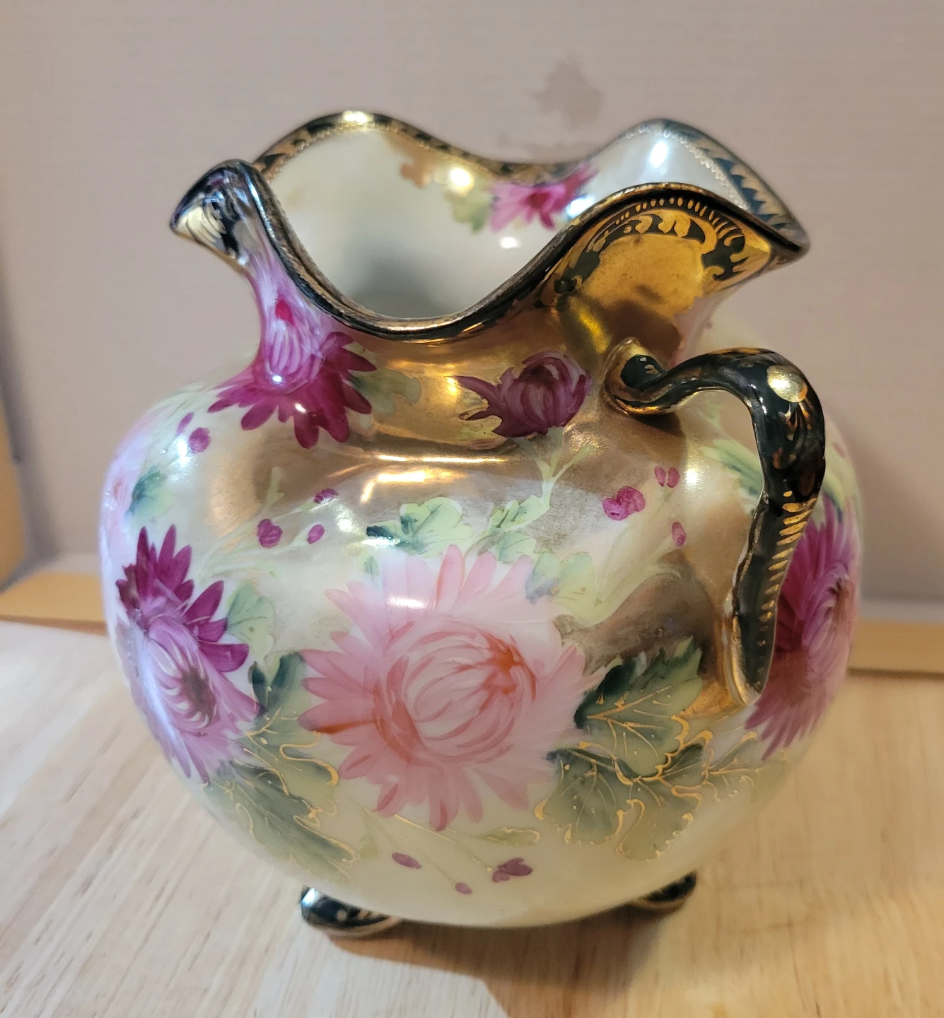 Vintage Floral Ceramic Vase with Handles - photo 3