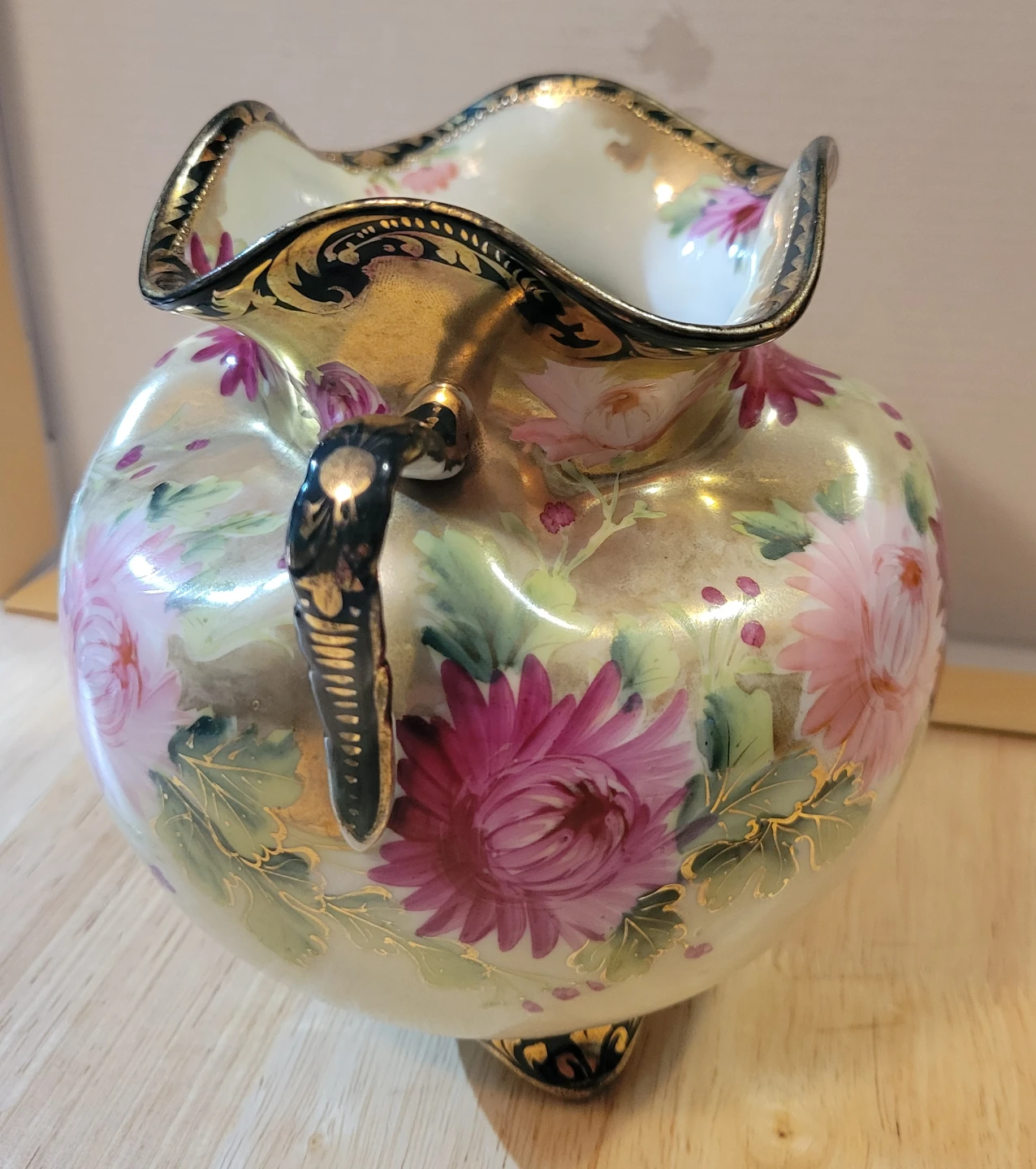 Vintage Floral Ceramic Vase with Handles - photo 4