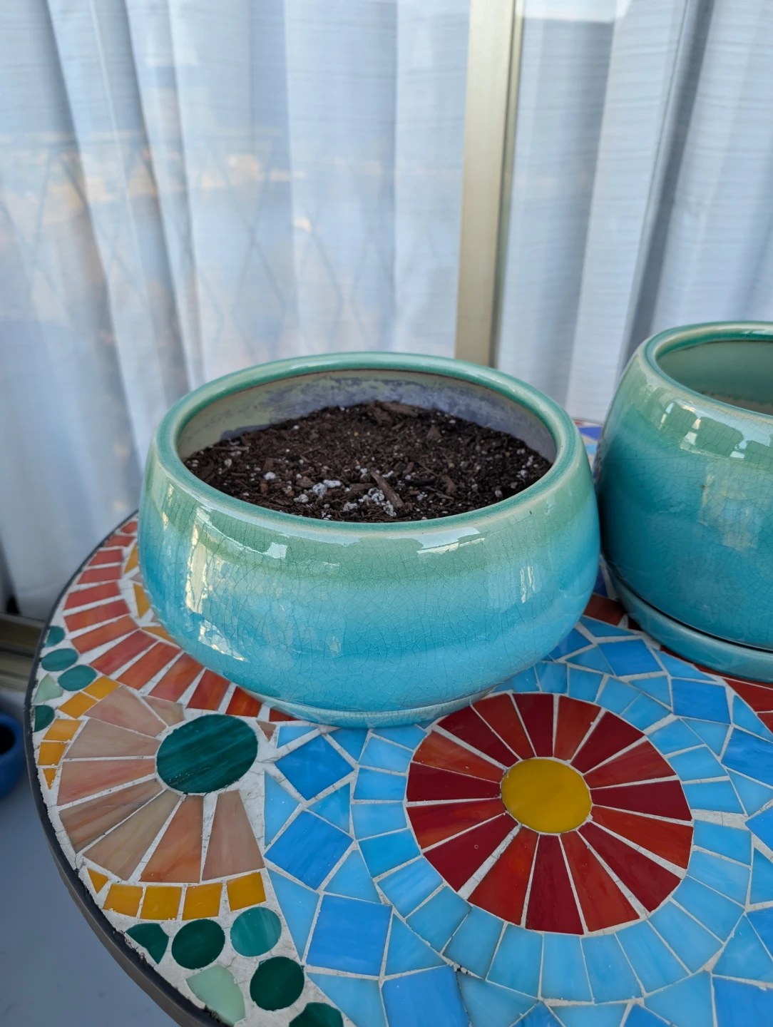 2 Turquoise/Green Asian Style Ceramic Pot w/ Drainage - photo 2