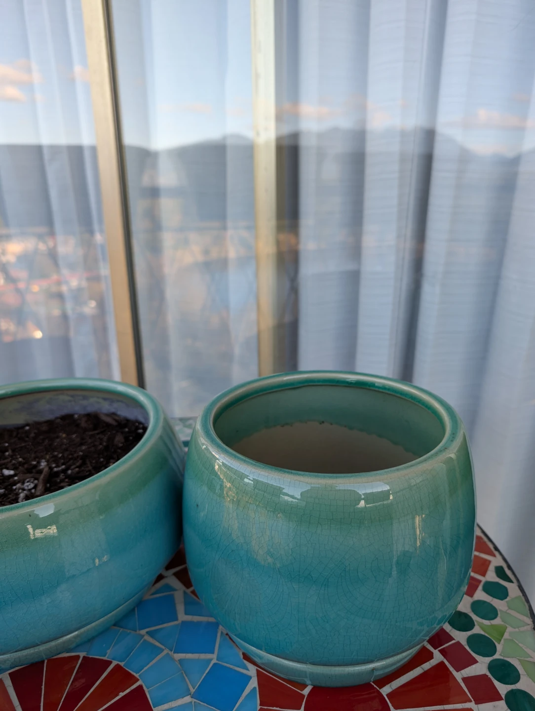 2 Turquoise/Green Asian Style Ceramic Pot w/ Drainage - photo 3