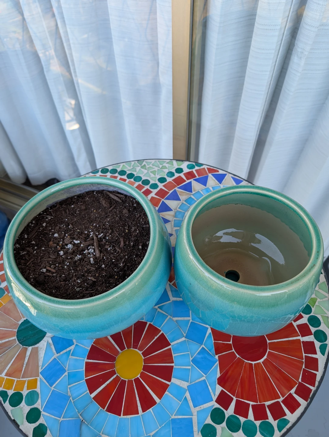 2 Turquoise/Green Asian Style Ceramic Pot w/ Drainage - photo 4