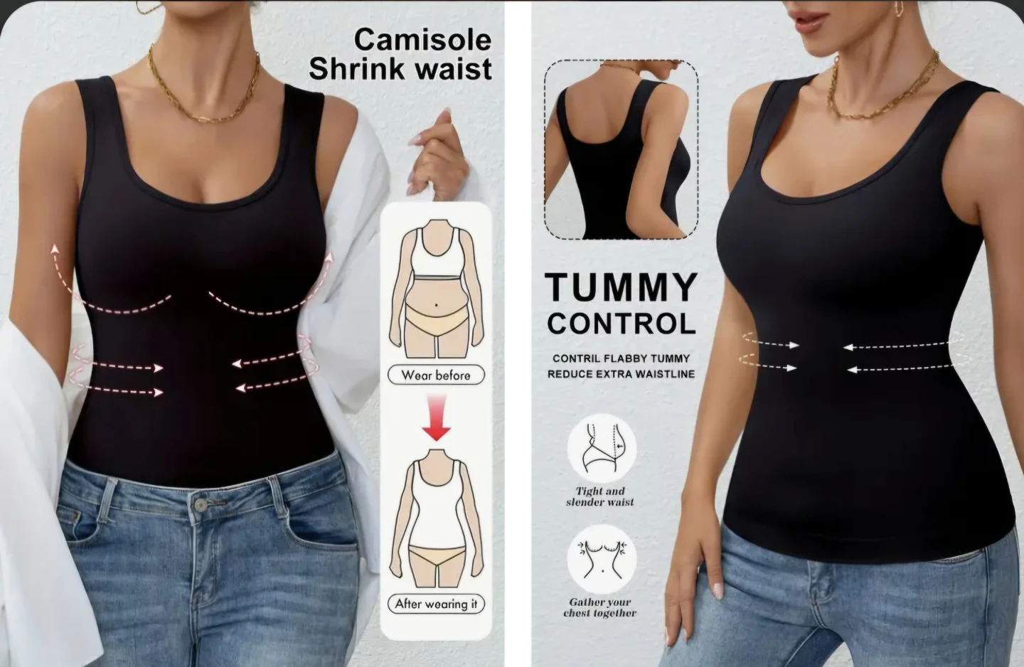 Black Tummy Control Camisole Tank Top