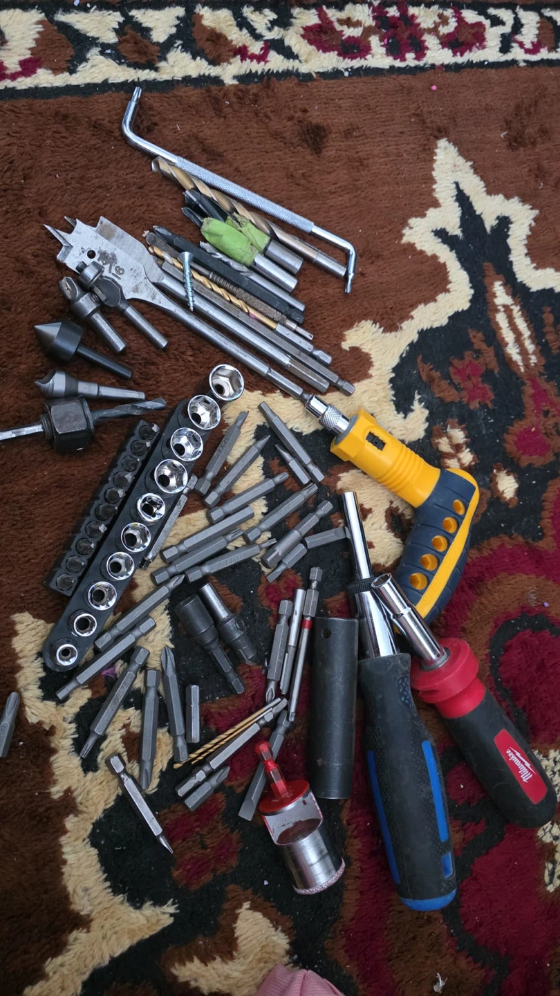 Assorted Screwdriver Bits, Drill Bits, and Sockets