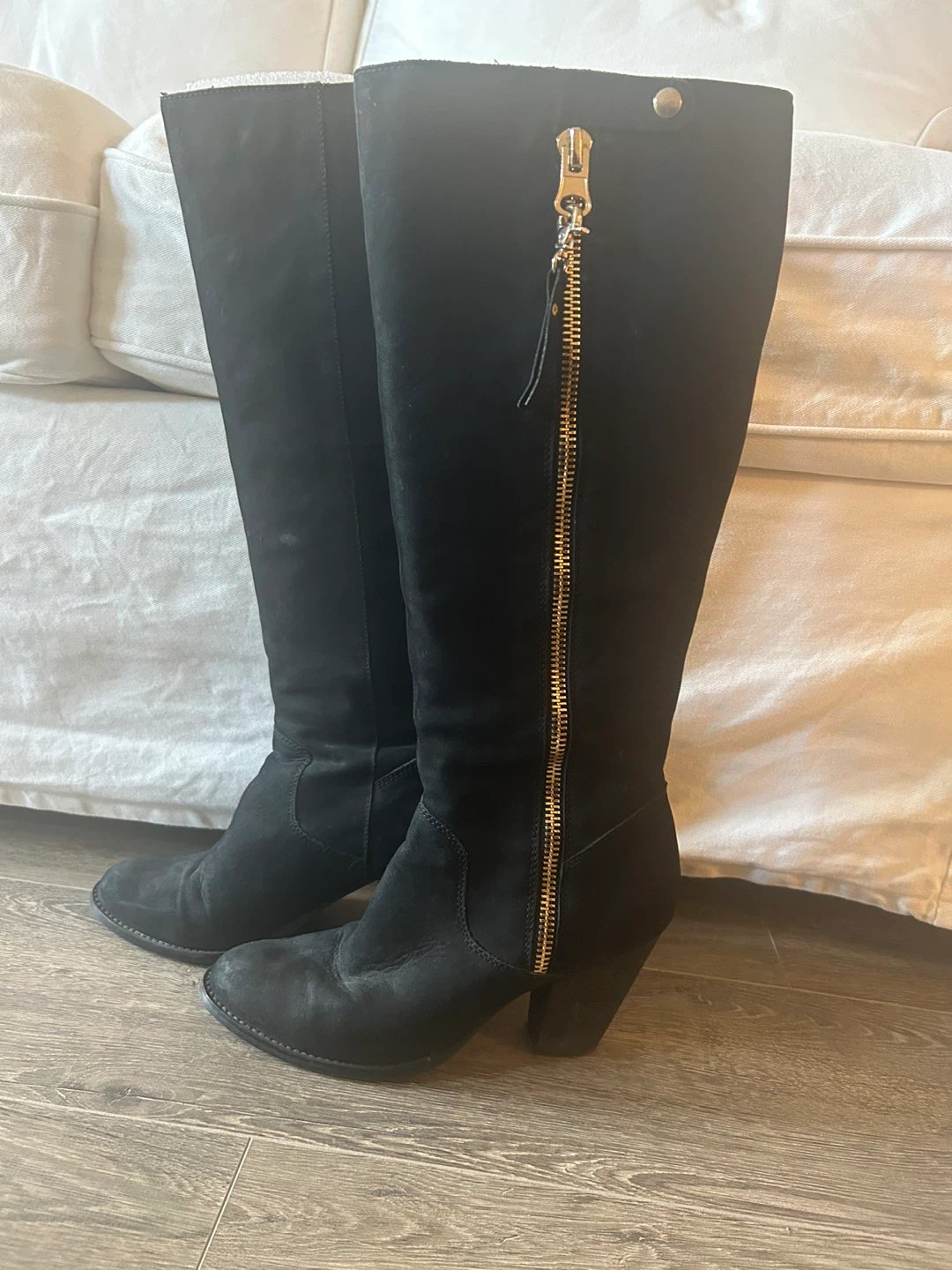 Aldo Black Suede Tall Boots with Outside Zipper - photo 2