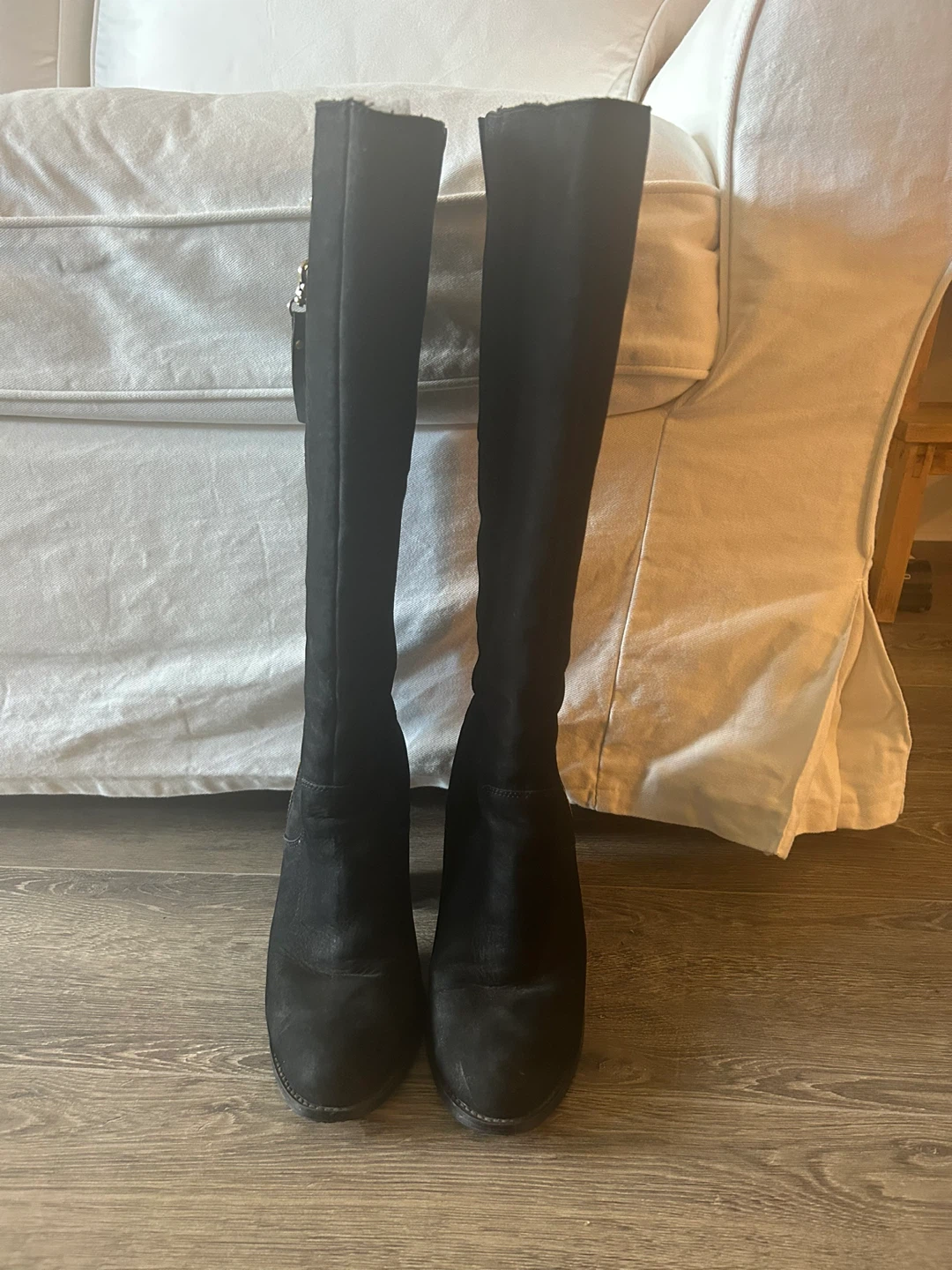 Aldo Black Suede Tall Boots with Outside Zipper