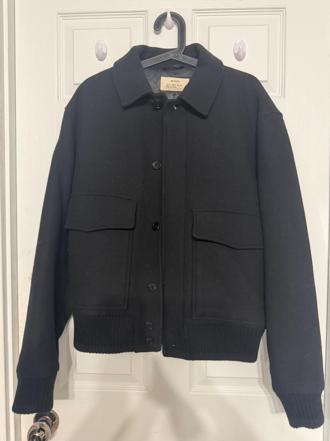 ZARA ORIGINS Black Wool Blend Bomber Jacket - Men's Medium