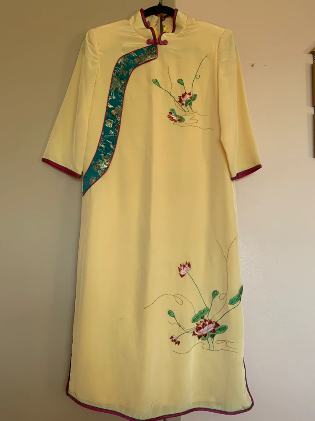 Yellow Embroidered Cheongsam Dress