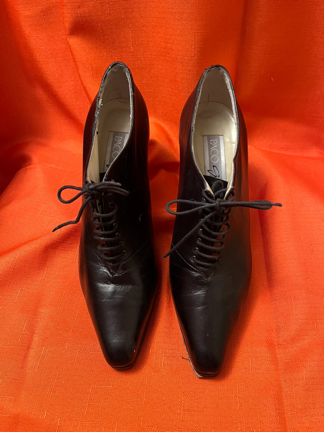 Paco Gil Black Leather Lace-Up Heels Size 8