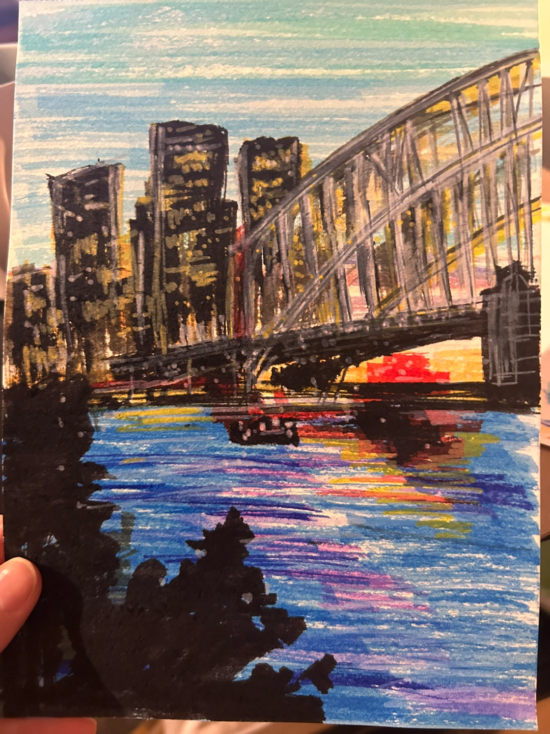 Drawing-City Skyline and Bridge