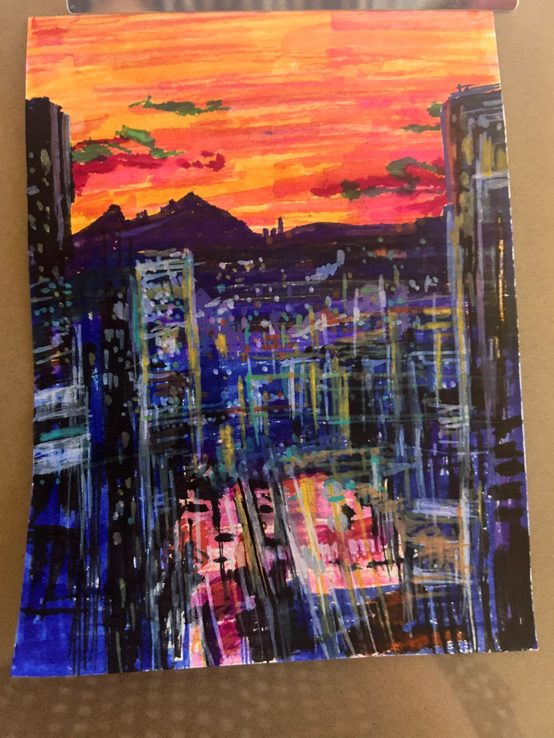 Cityscape Painting at Sunset