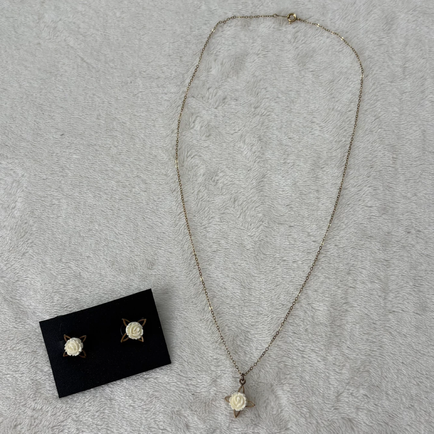 Vintage 60s Rosenfeld Gold Filled Rose Necklace Earring Set - photo 2