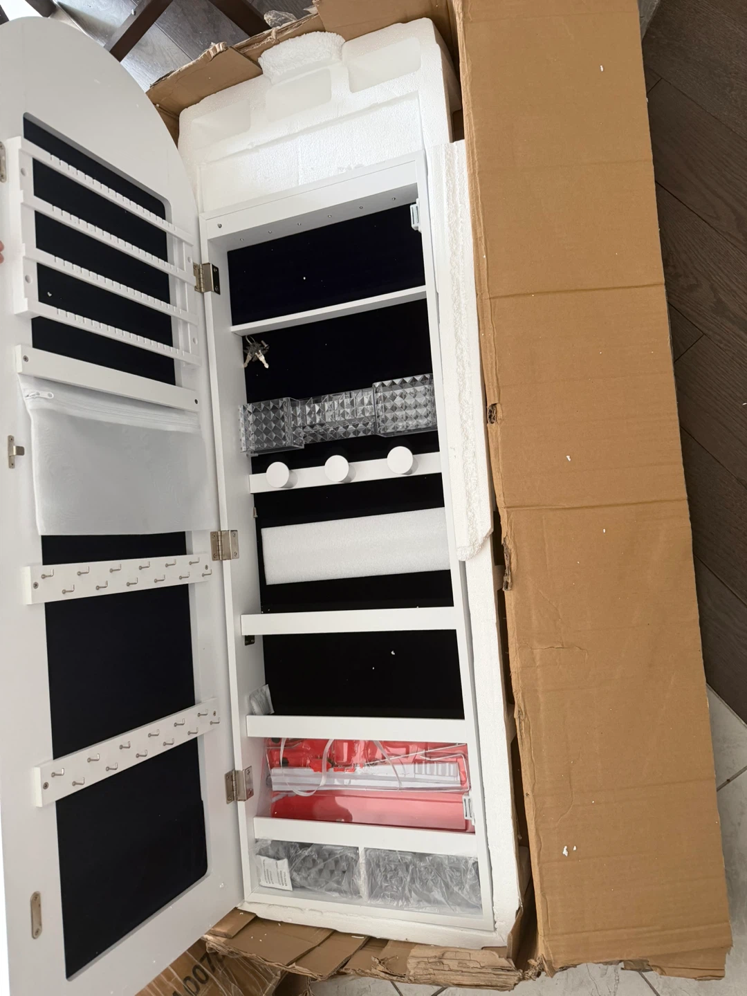 White Mirrored Jewelry Cabinet with Storage Shelves - photo 4